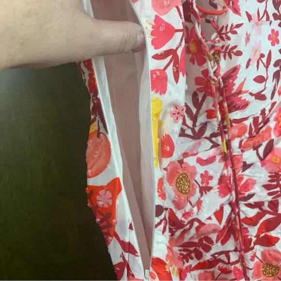 Farm Rio size XS romantic orchard tiered midi dress pink red white - Picture 12 of 15